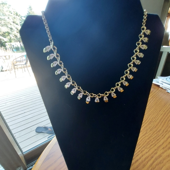 Vintage Chain Necklace w/Leaf Design/ Goldtone & Enamel.VGC & Attractive! - Picture 12 of 13